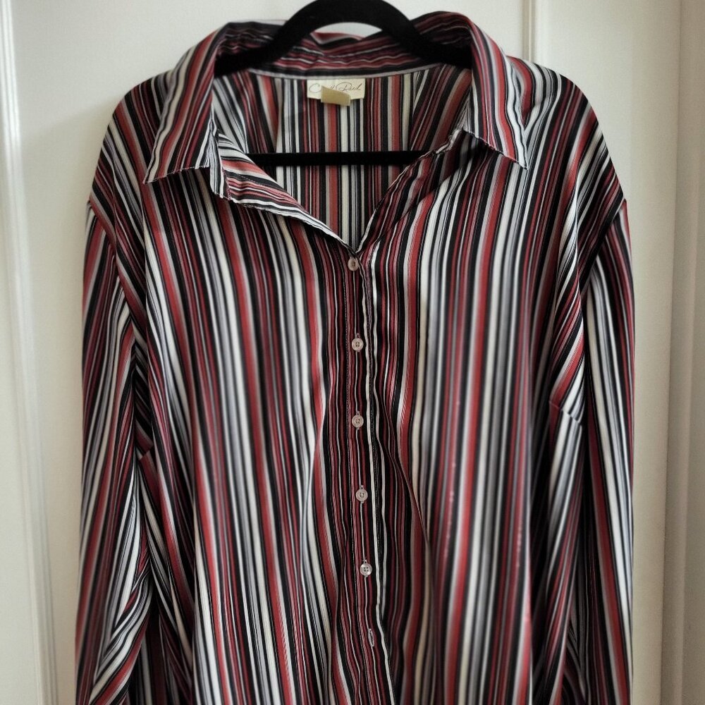 Carroll Reed Vintage Vertical Stripe Button Down Blouse Red/Black/White Size XXL